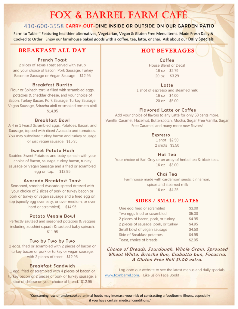 All Day Breakfast Menu